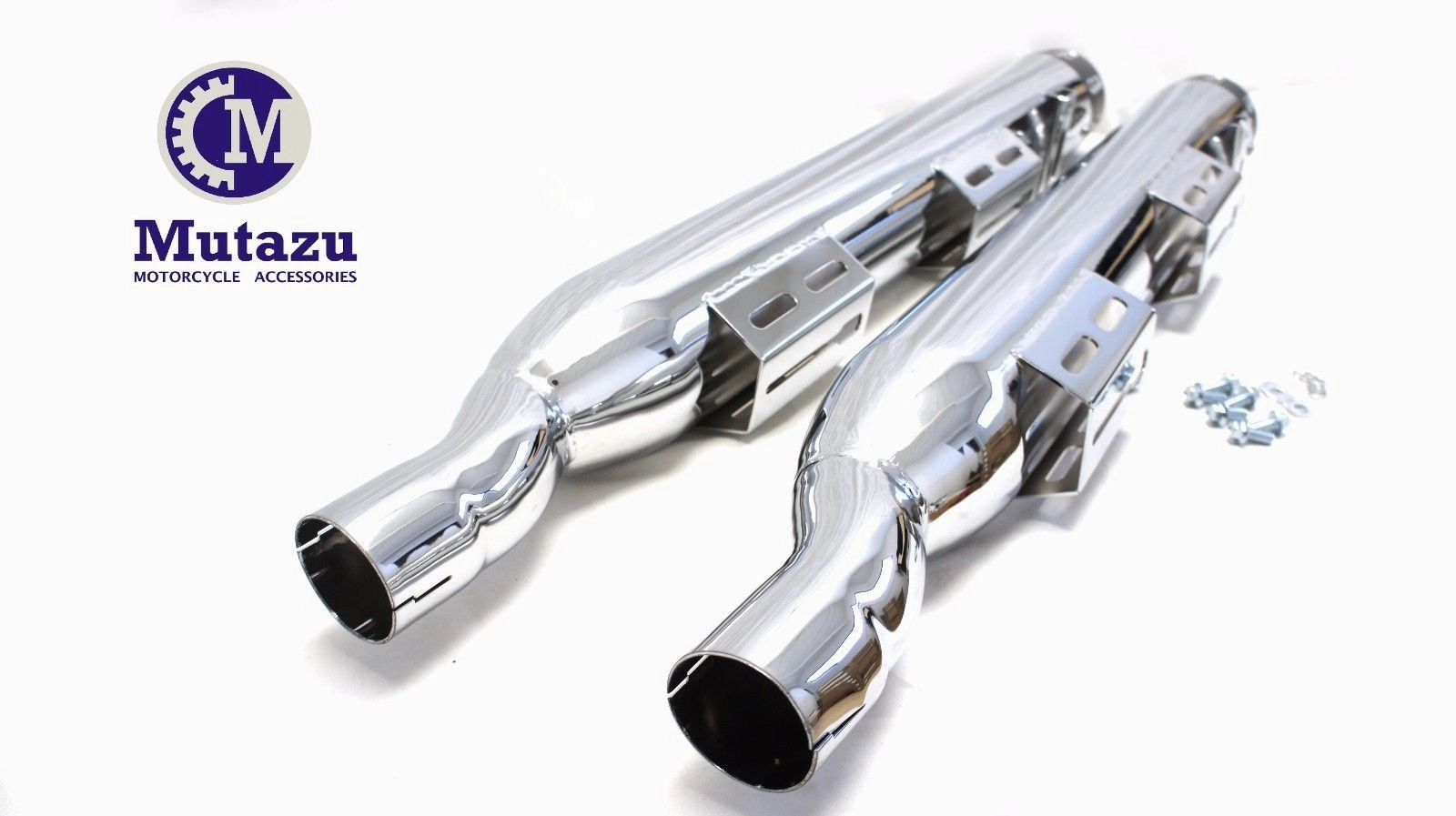 MUTAZU Chrome 4 Thunder VM-02-CB Slip On Mufflers Exhaust Victory Cross Country Road White Canvas Slip On