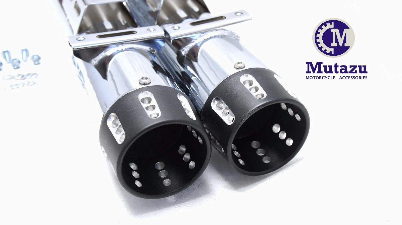 Slip-on Mule Shoe MUTAZU Chrome 4 Thunder VM-02-CB Slip On Mufflers Exhaust Victory Cross Country Road