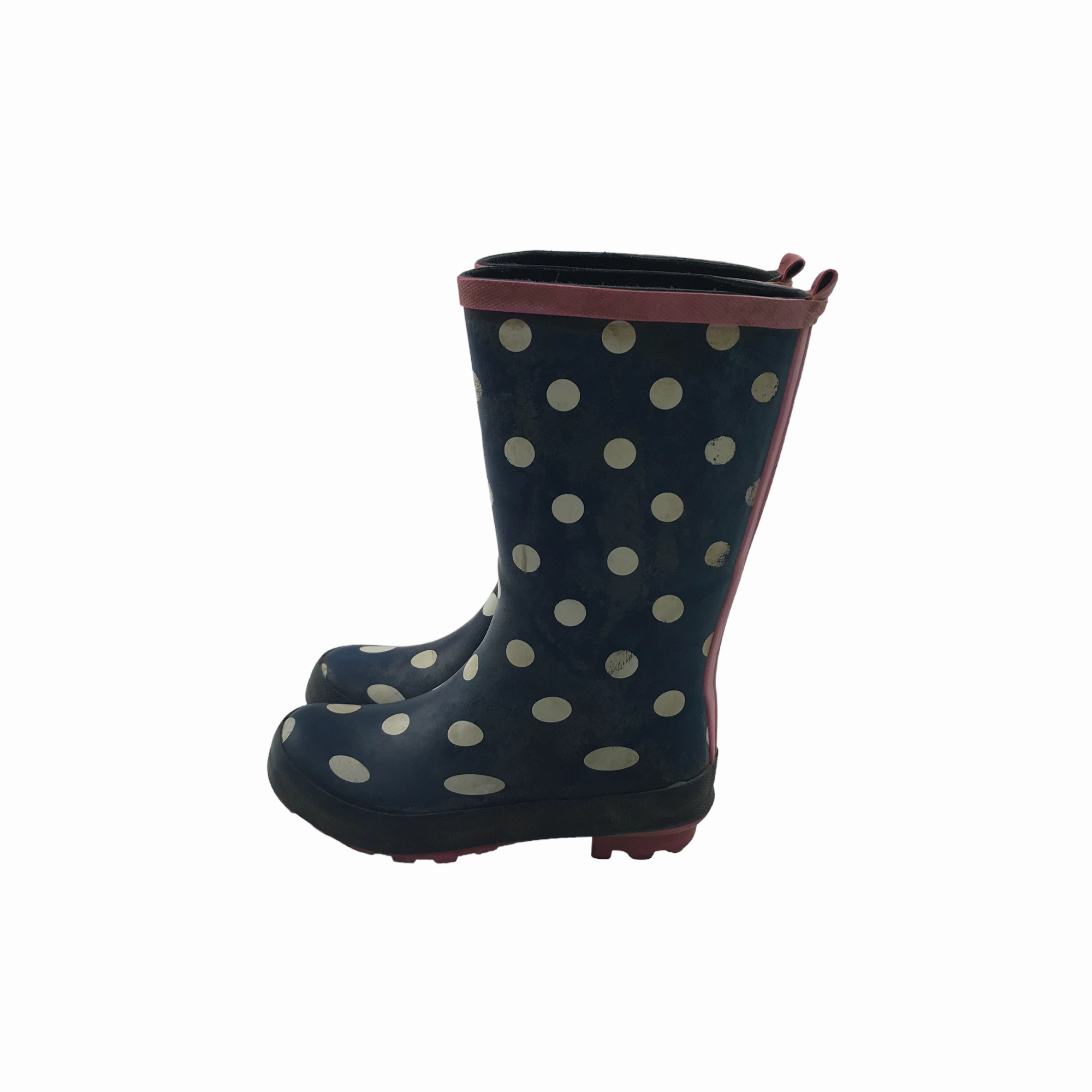 Military Boots Platform Navy Blue Polka Dot Wellies Shoe Size 11 junior
