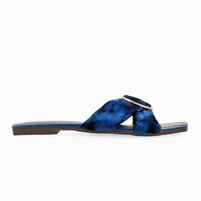 Navy Casual Slipper For Women CL2122 Patent Leather Casual Shoes