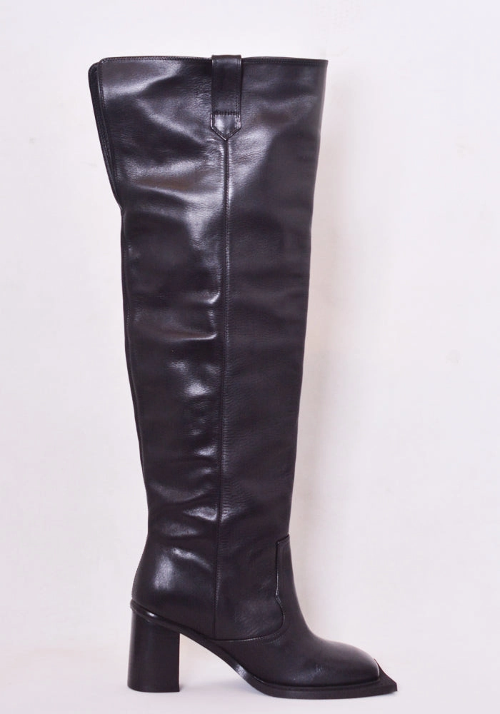 NINAMOUNAH HOWLING KNEE-HIGH LEATHER BOOTS J Toe Cowboy Boots