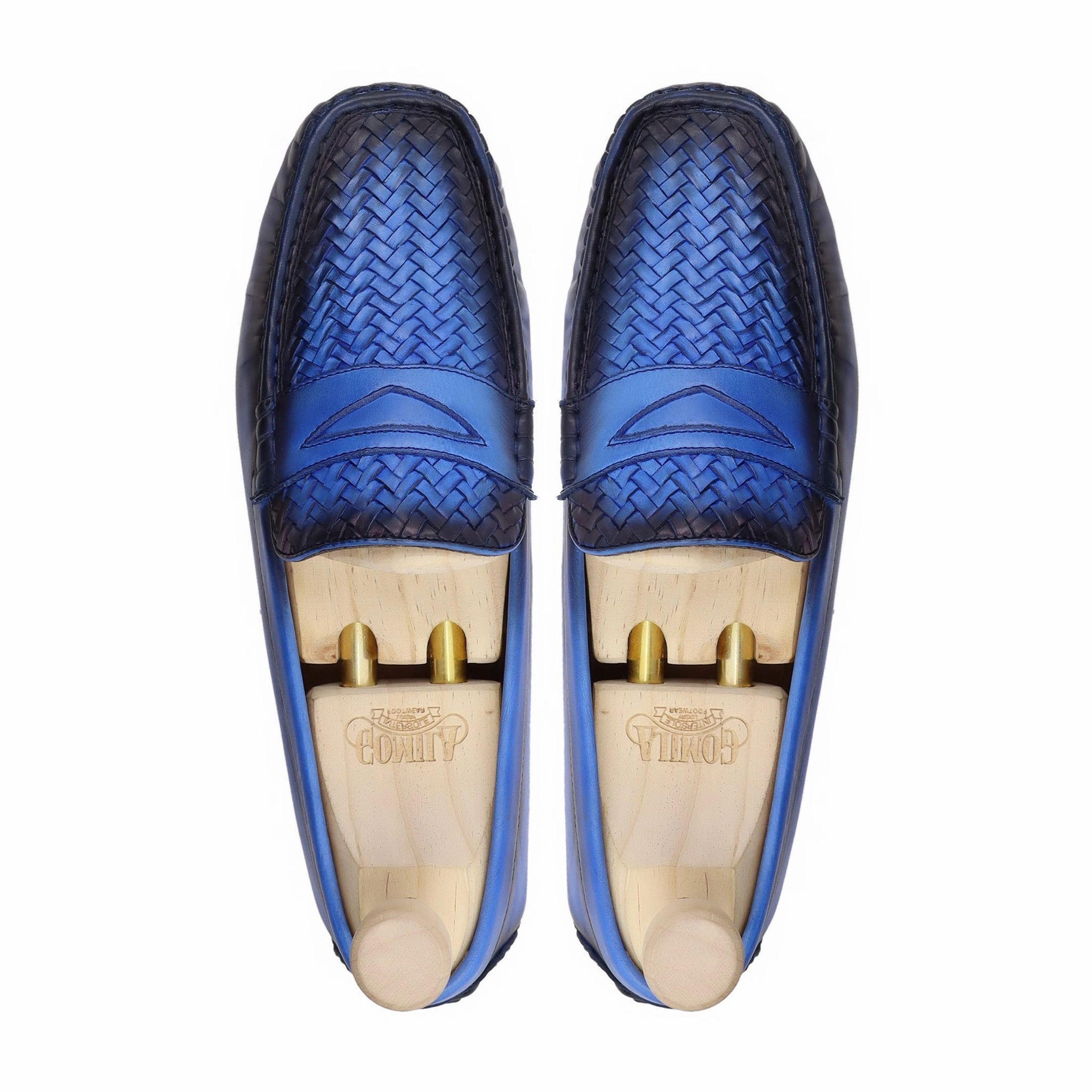 Best Shoes For Casual Running Nuku - Men's Burnish Blue Calf And Hand Woven Calf Leather Driver Shoe