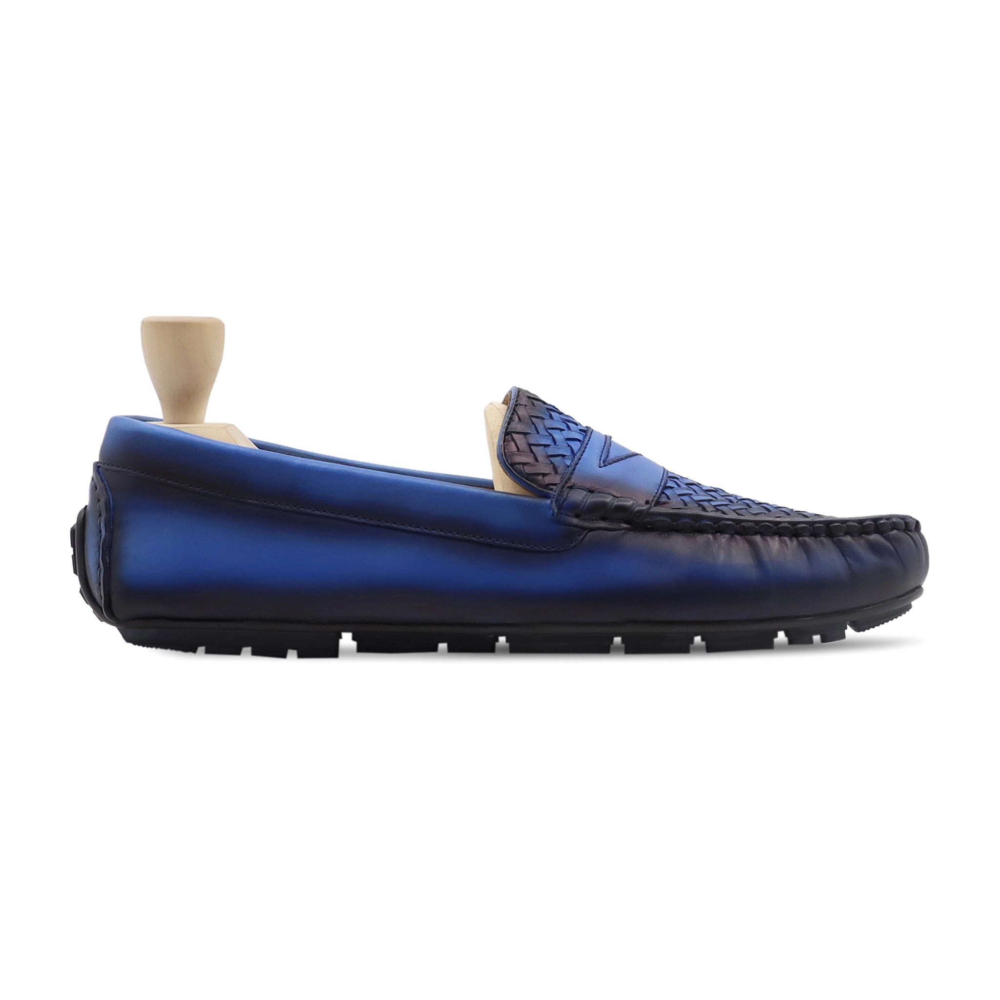 9060 Festival Casual Shoes Nuku - Men's Burnish Blue Calf And Hand Woven Calf Leather Driver Shoe