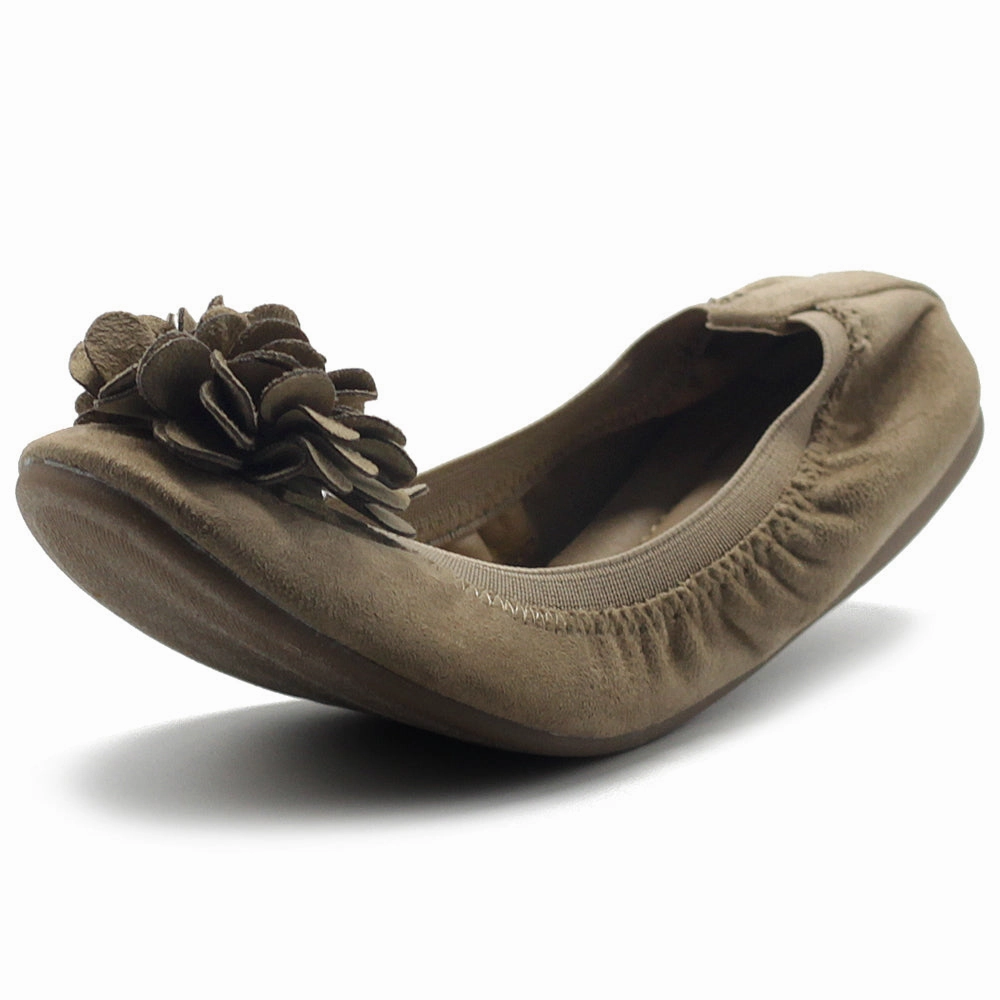 Ollio Women's Shoes Faux Suede Decorative Flower Slip On Comfort Light Ballet Flat
