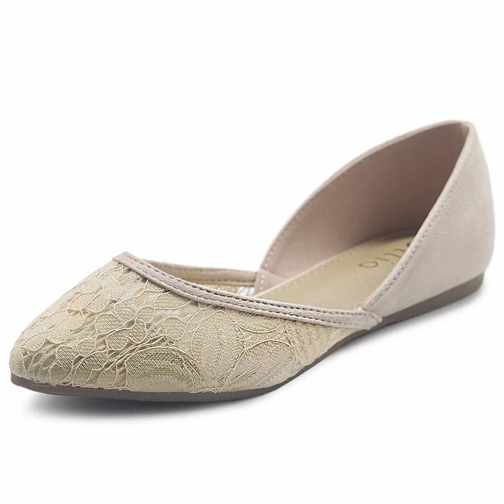 Ollio Women's Shoes Faux Suede Floral Mesh Lace Breathables Pointed Toe Ballet Flats F90 T Flat Shoes