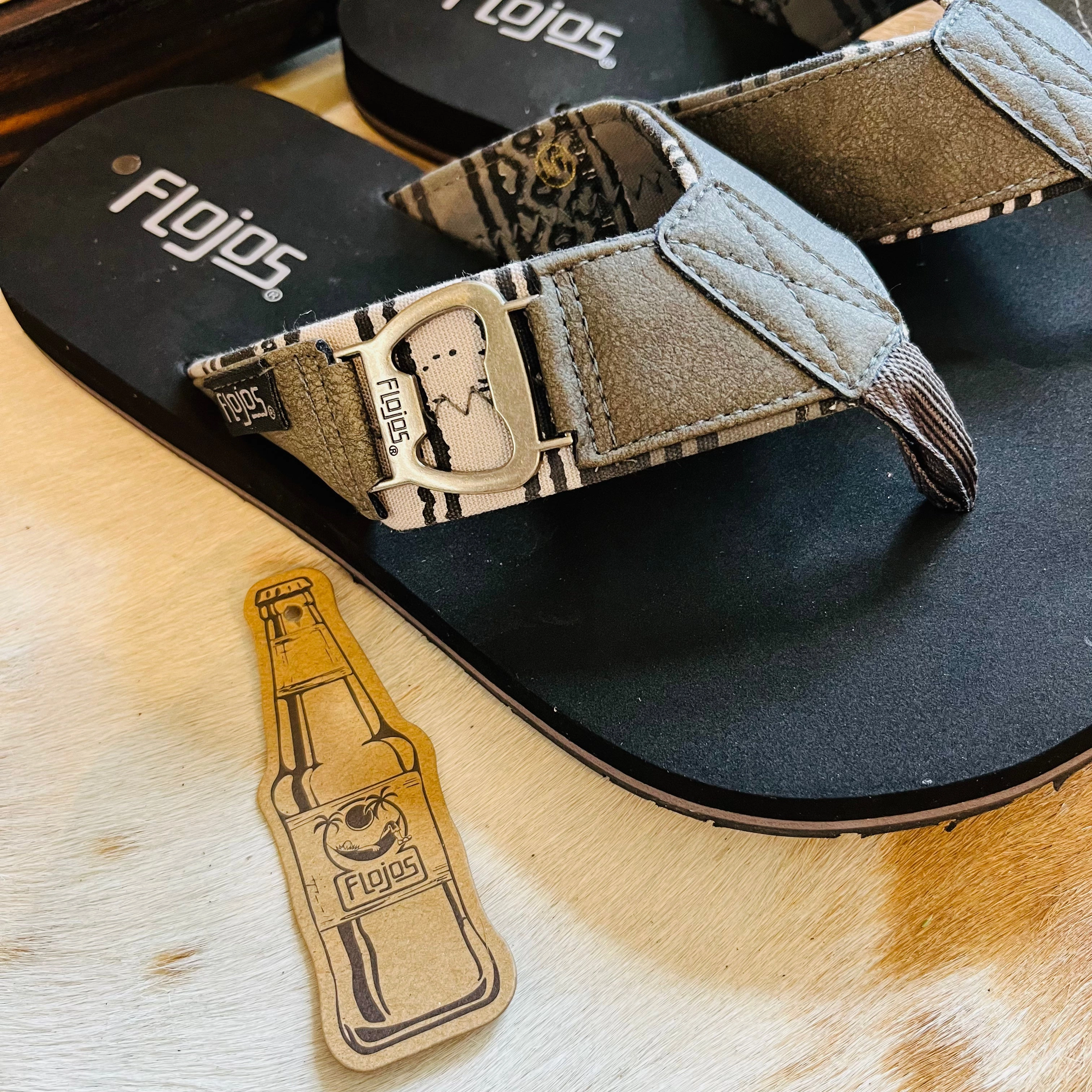 Fanning Flip Flops Leather 785 BLK/GRAY ESTILER FLOJOS