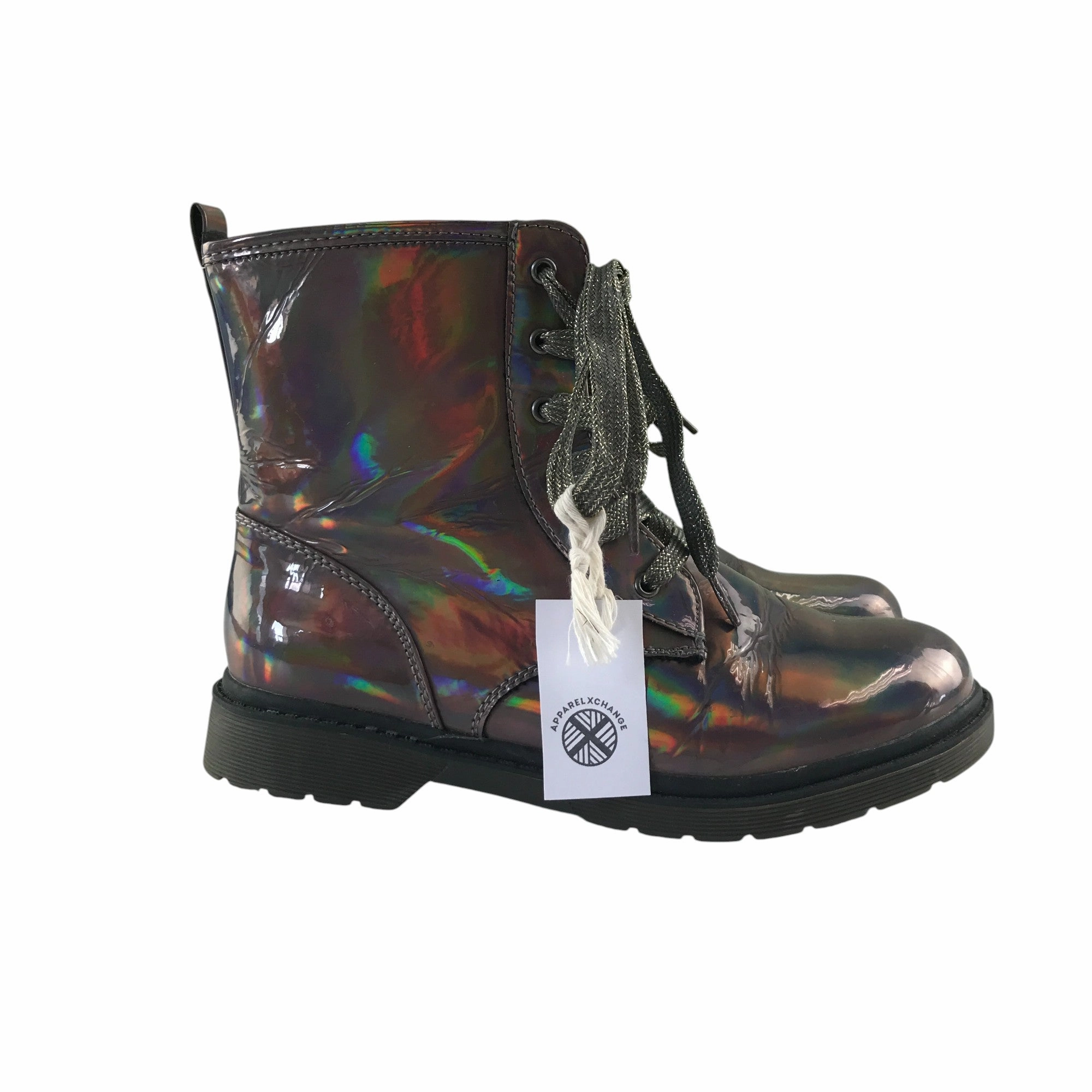 Original Marines combat boots shoe size 3.5 silver metallic shine reflective glittery laces Great Waterproof Boots