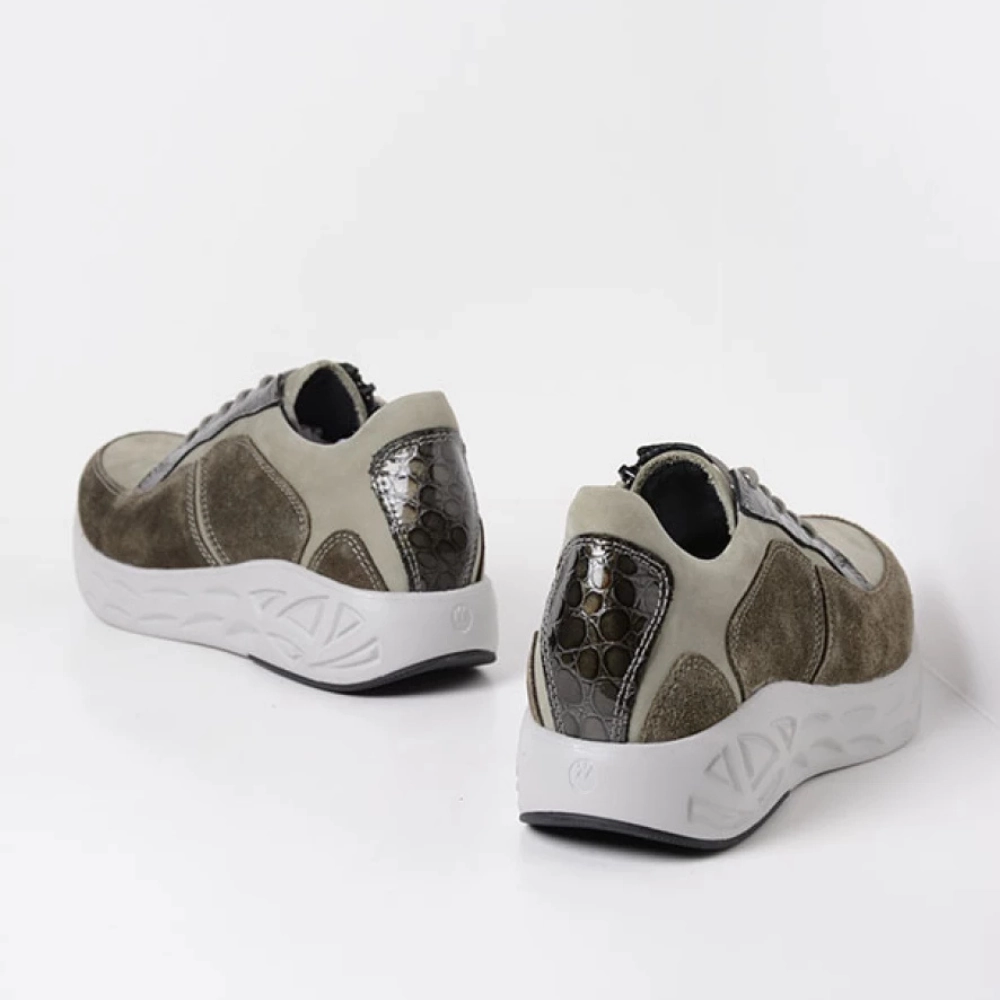 Angel Wings High Heels Wolky Bounce Castor Grey Combi Leather Sneaker (Women's)