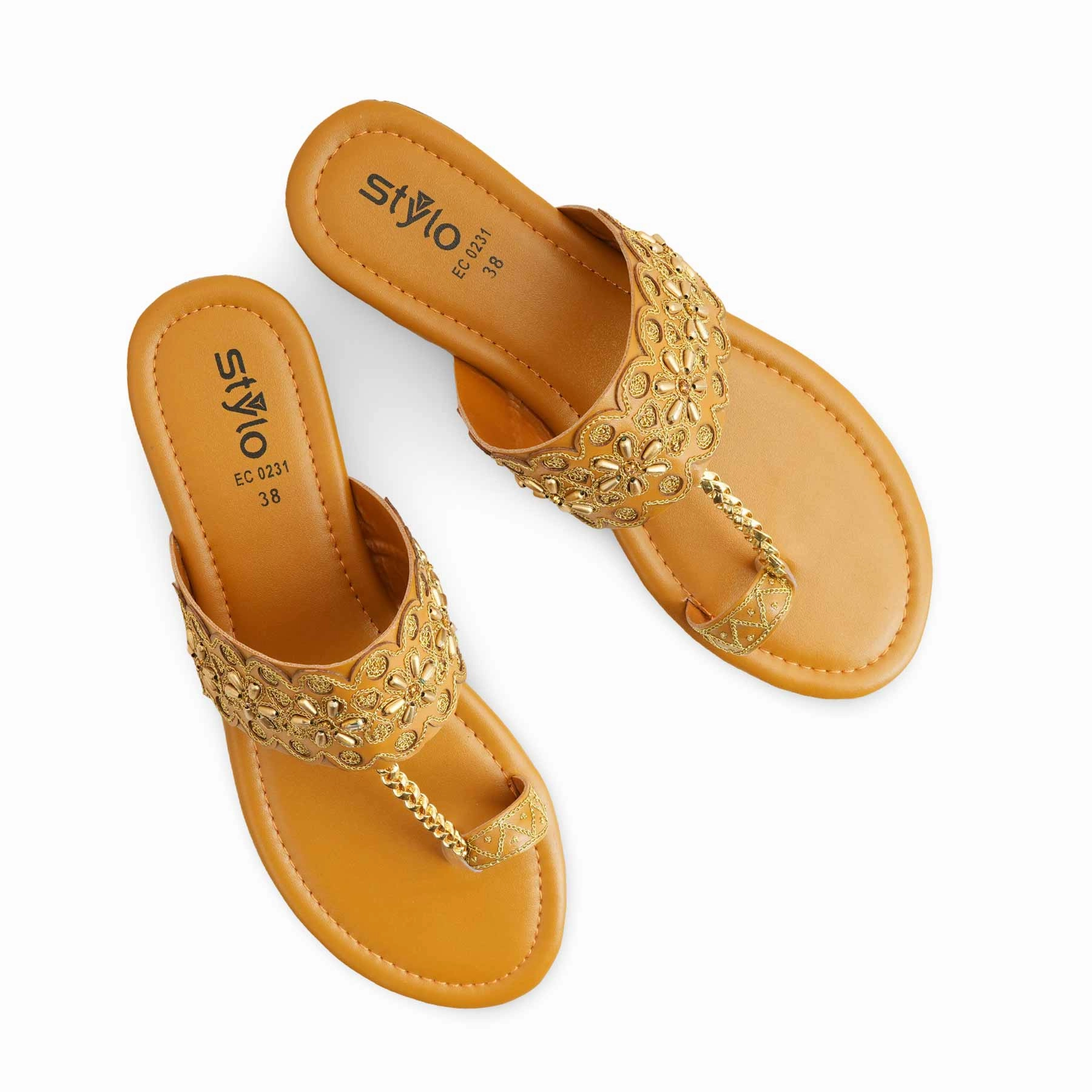 Flat Shoes With A Strap Across The Ankle Codycross Mustard Formal Women Chappal EC0231