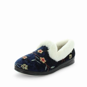 Panda Emille Women's Slippers - Blue Embroidery Sleeping Slippers