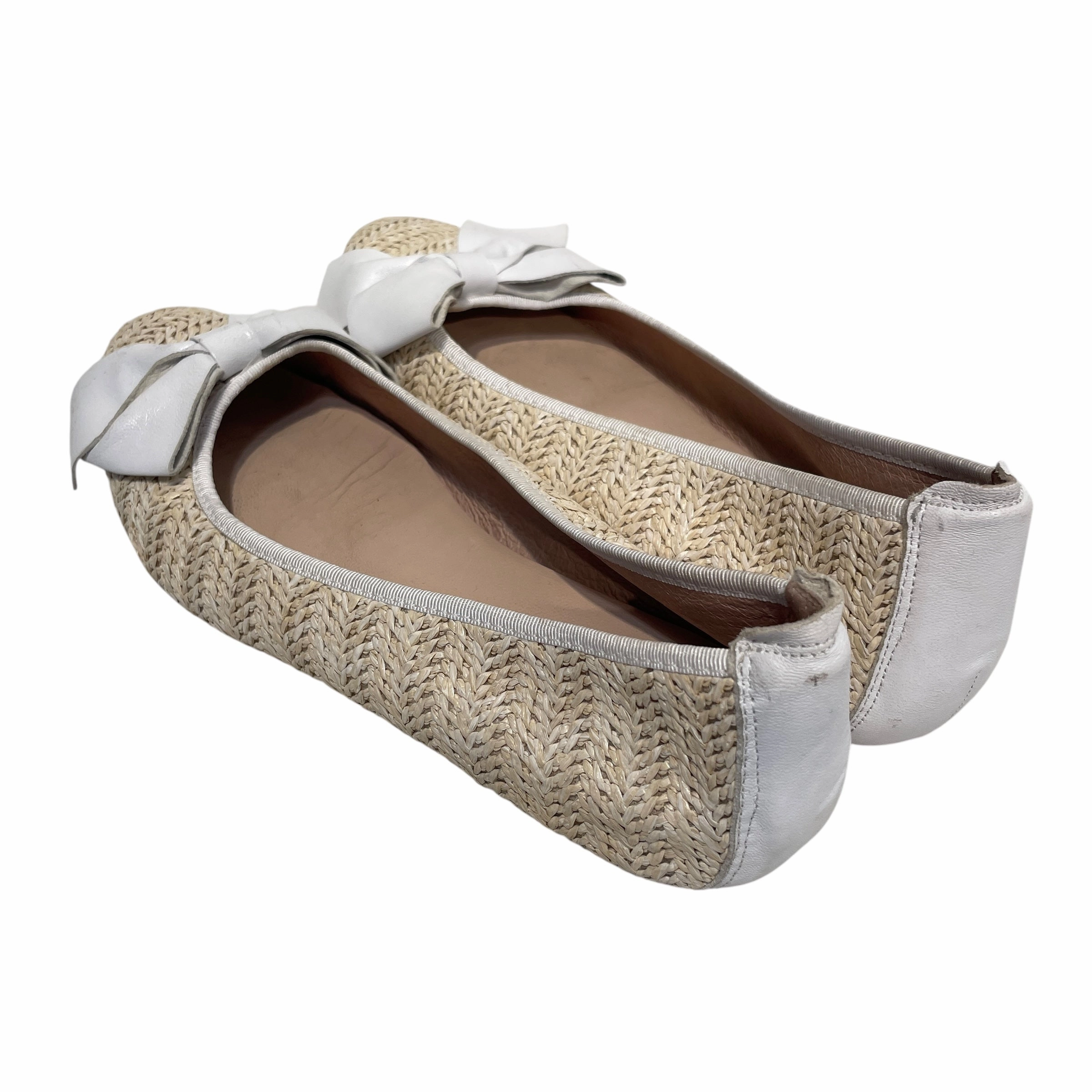 Flat Shoes With Peep Toe Patricia Green/Flat Shoes/US 9/WHT/ST.Tropez Raffia Ballet Flat