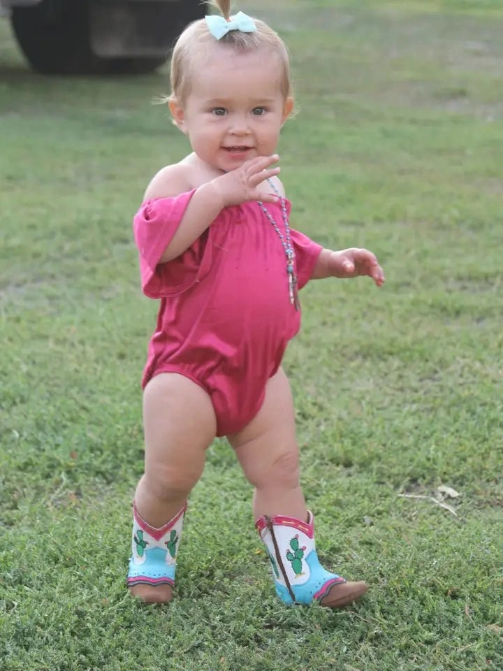 Military Boots For Men Pecos Neon Cactus Charm Kids Leather Cowboy Boots - Easy Zip Toddler Western Boots with Embroidered Cowgirl Design