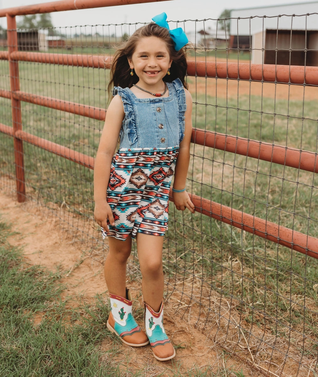 Brown Gogo Boots Pecos Neon Cactus Charm Kids Leather Cowboy Boots - Easy Zip Toddler Western Boots with Embroidered Cowgirl Design