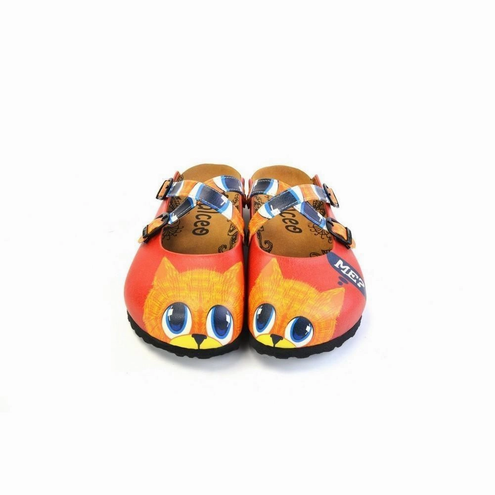 Red and Orange Colored Cute Cat Patterned Clogs - WCAL169 High Heel Foot Surgery