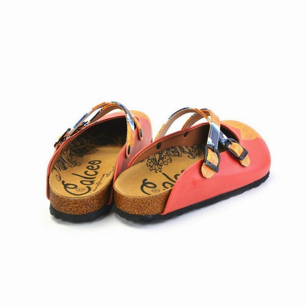 High Heels Store Red and Orange Colored Cute Cat Patterned Clogs - WCAL169