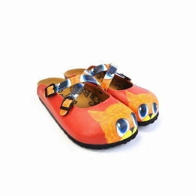 Red and Orange Colored Cute Cat Patterned Clogs - WCAL169 Kitten High Heels