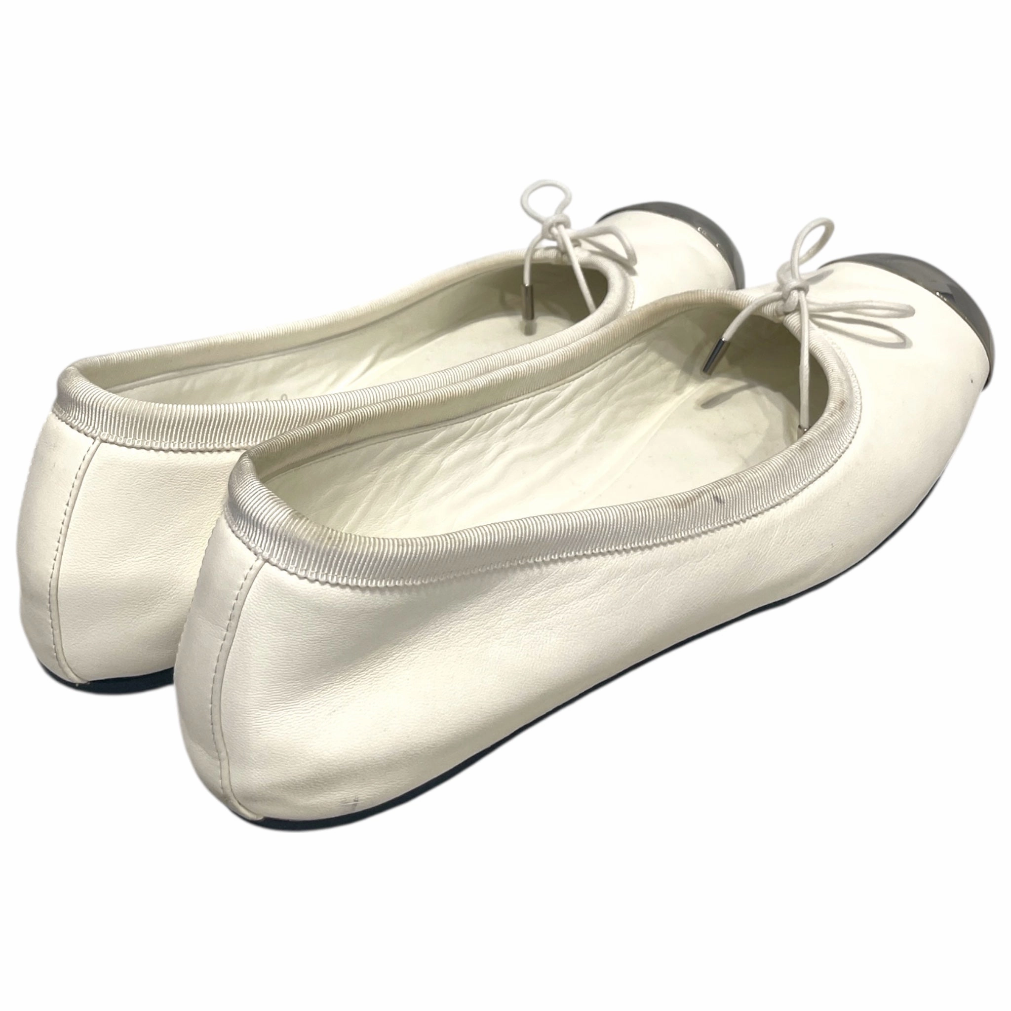 Alexander McQueen/Flat Shoes/EU 39.5/Leather/WHT/Square-Toe/Ballerina Flat Cap-Toe Shoes Volleyball Shoes For Flat Feet