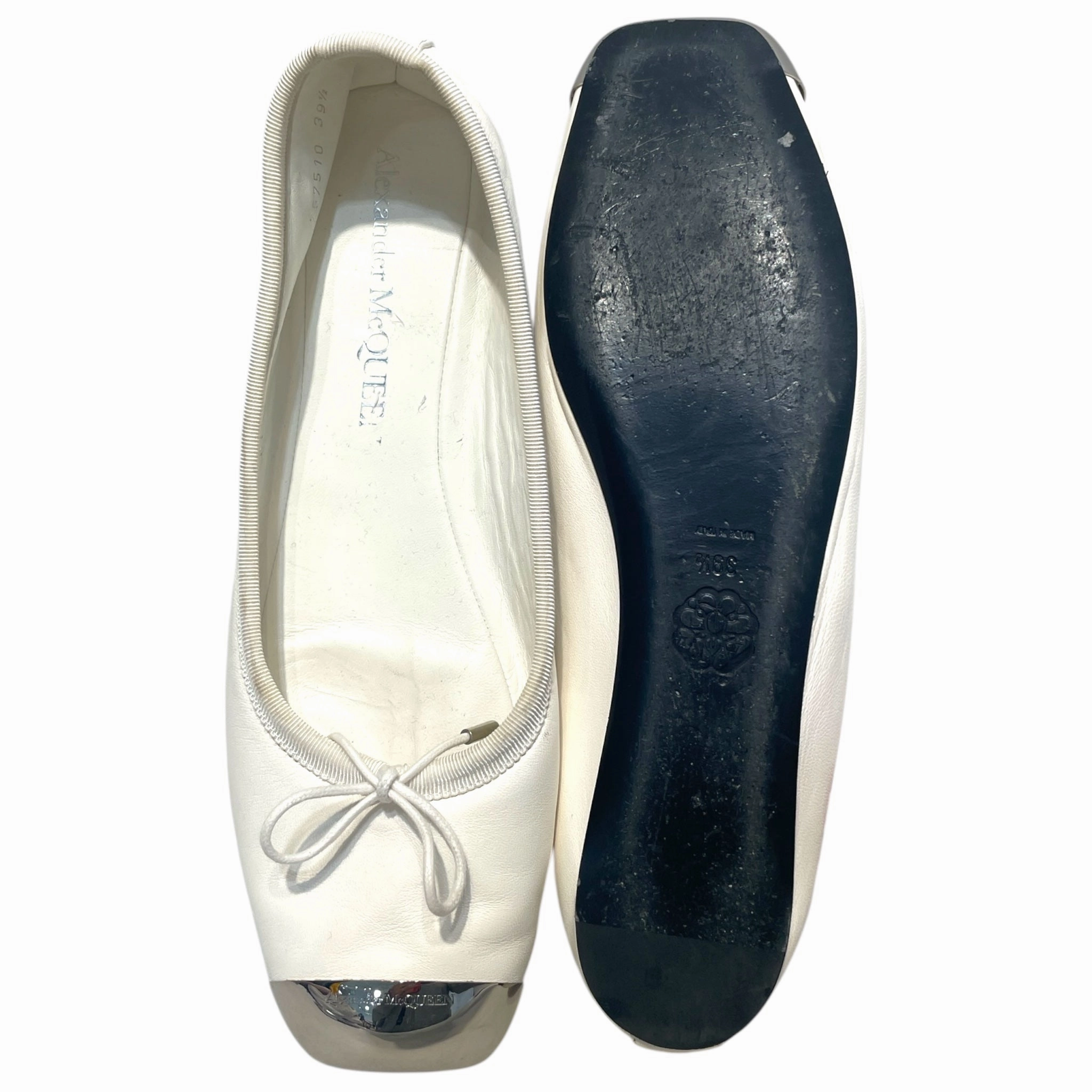 Alexander McQueen/Flat Shoes/EU 39.5/Leather/WHT/Square-Toe/Ballerina Flat Cap-Toe Shoes Bike Shoes Flat Pedals