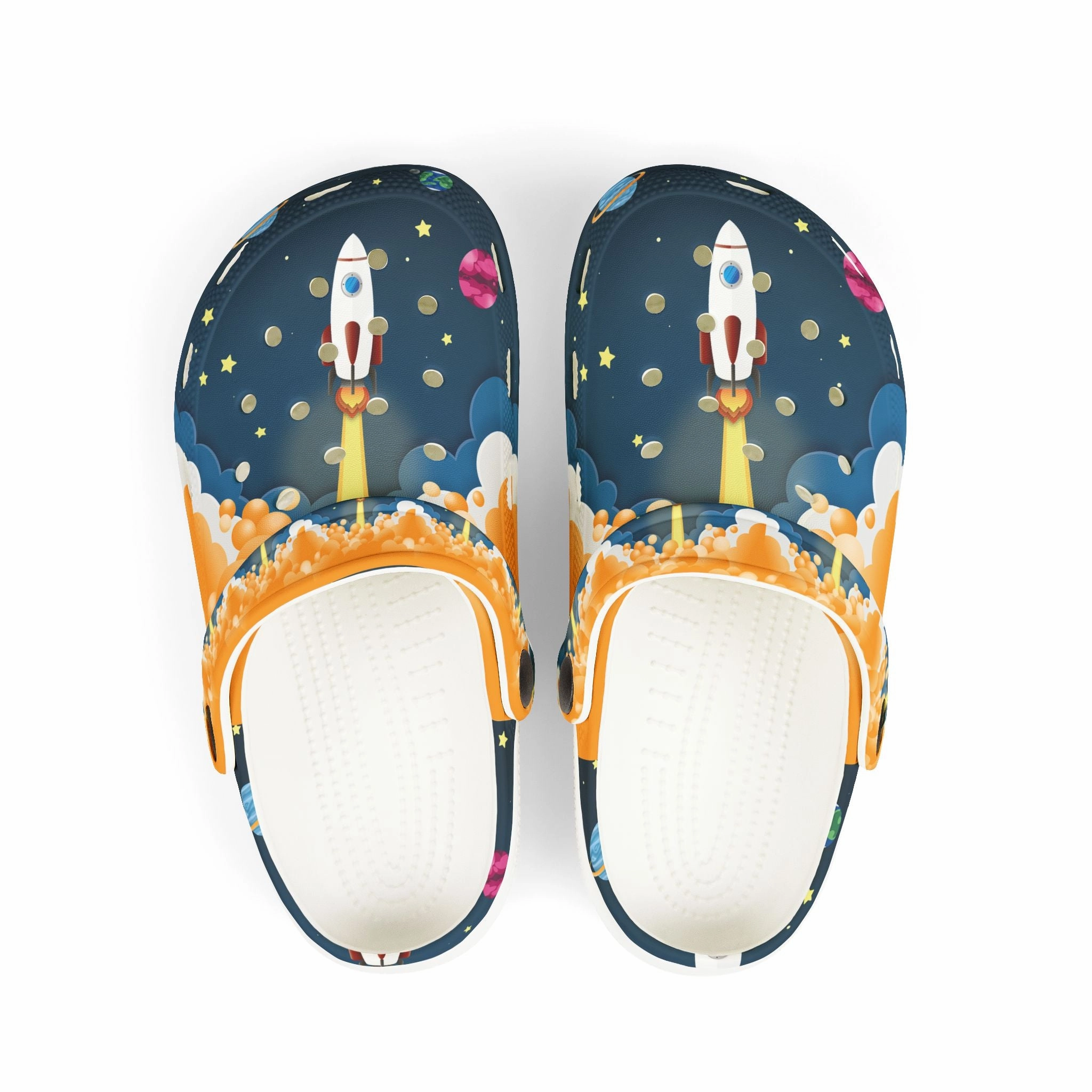 Online Skate Shoes Rocket Adventure Kid's EVA Foam Clogs, Fun Kids Slip-On Shoes, Colorful Summer Footwear, Space-Themed Clogs for Playtime