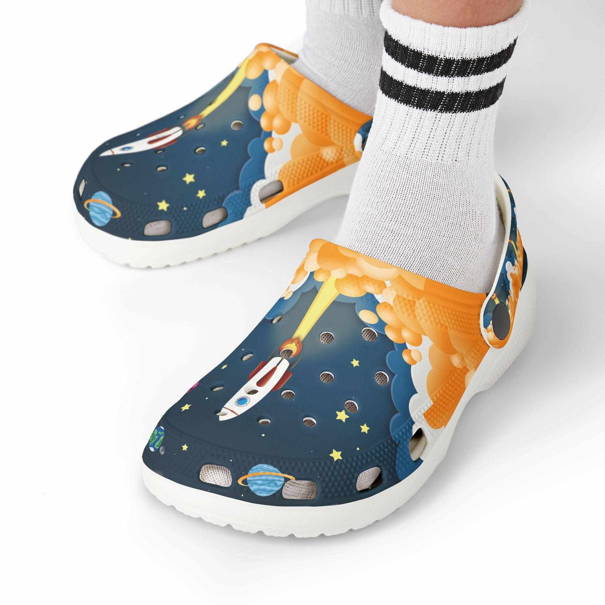 Rocket Adventure Kid's EVA Foam Clogs, Fun Kids Slip-On Shoes, Colorful Summer Footwear, Space-Themed Clogs for Playtime Mtb