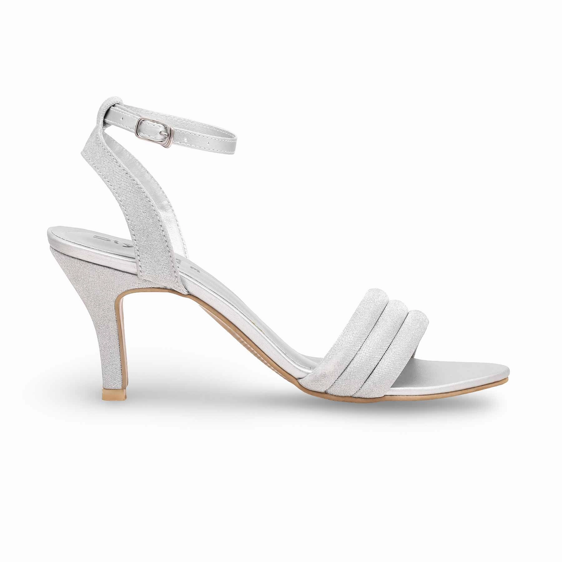 T Strap Sandals Heels Silver Women Fancy Sandal FN5902