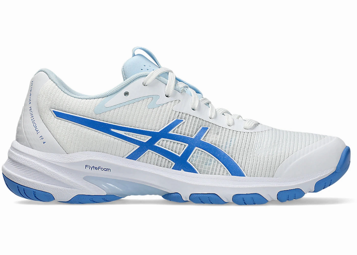 Asics Speed 3 Tennis Shoes ASICS Netburner Professional FF 4 White Blue Coast (Women's)