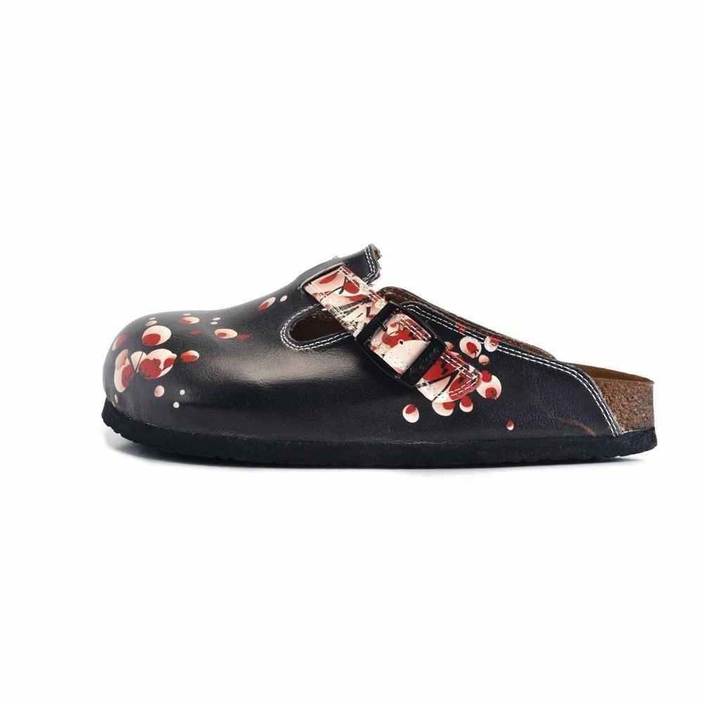 Black and White, Red Flowers Patterned Clogs - WCAL359 High Heel Pumps