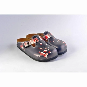 Black and White, Red Flowers Patterned Clogs - WCAL359 Picture Of High Heel