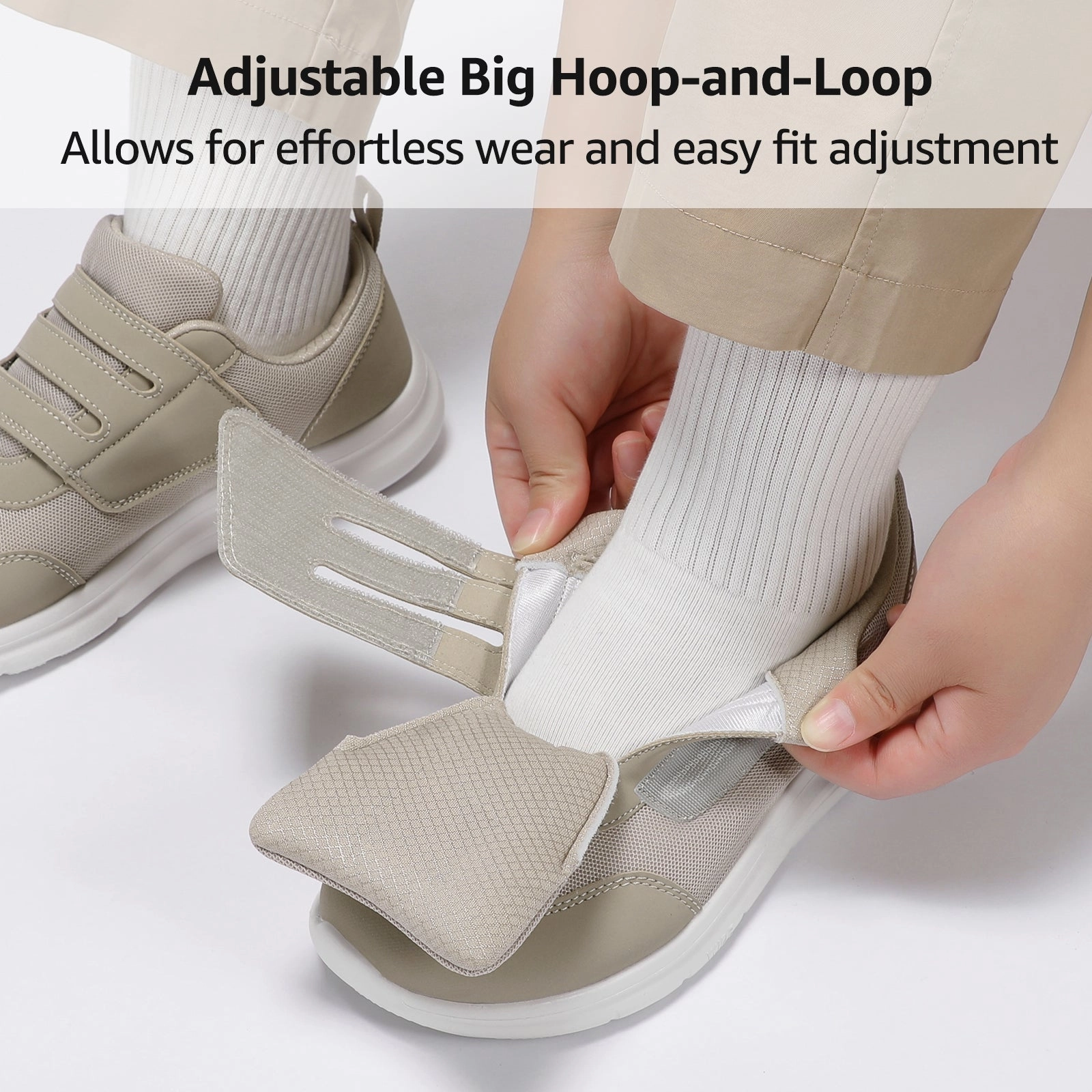 STQ Wide Toe Box Shoes Women, Hook and Loop Orthopedic Walking Shoe for Seniors, Bunions, Plantar Fasciitis, Hammertoes, Swollen Feet