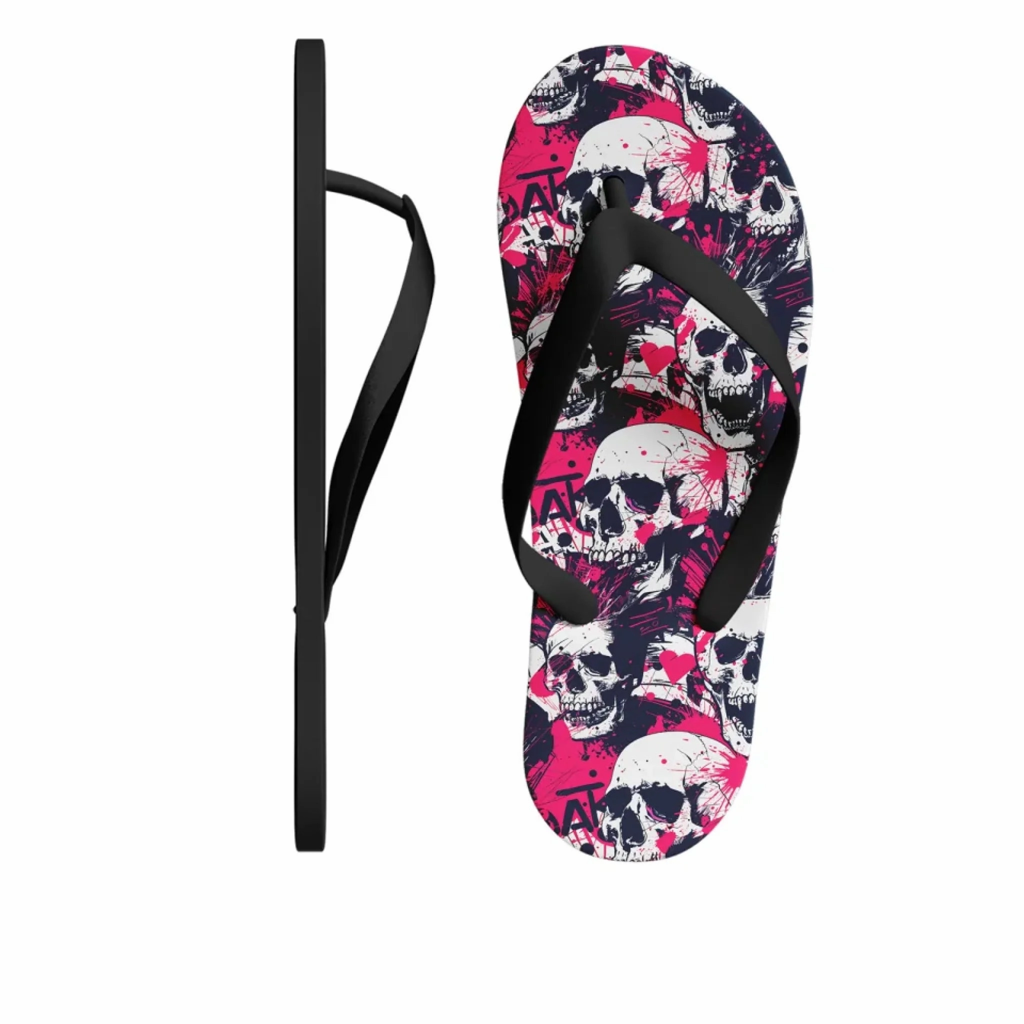 Personalized Gothic Flip Flop, Custom Skull & Roses Flip Flop, Skeleton Flip Flop Summer Fashion Flip Flops With Best Arch Support