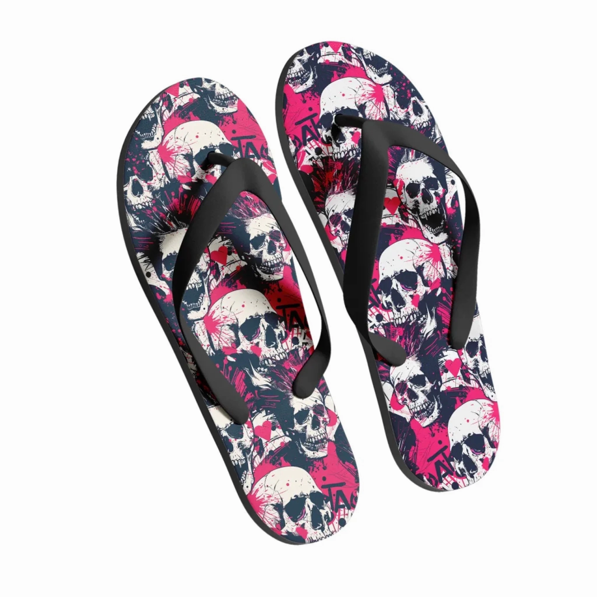 Personalized Gothic Flip Flop, Custom Skull & Roses Flip Flop, Skeleton Flip Flop Summer Fashion Flip Flops That Don't Smell