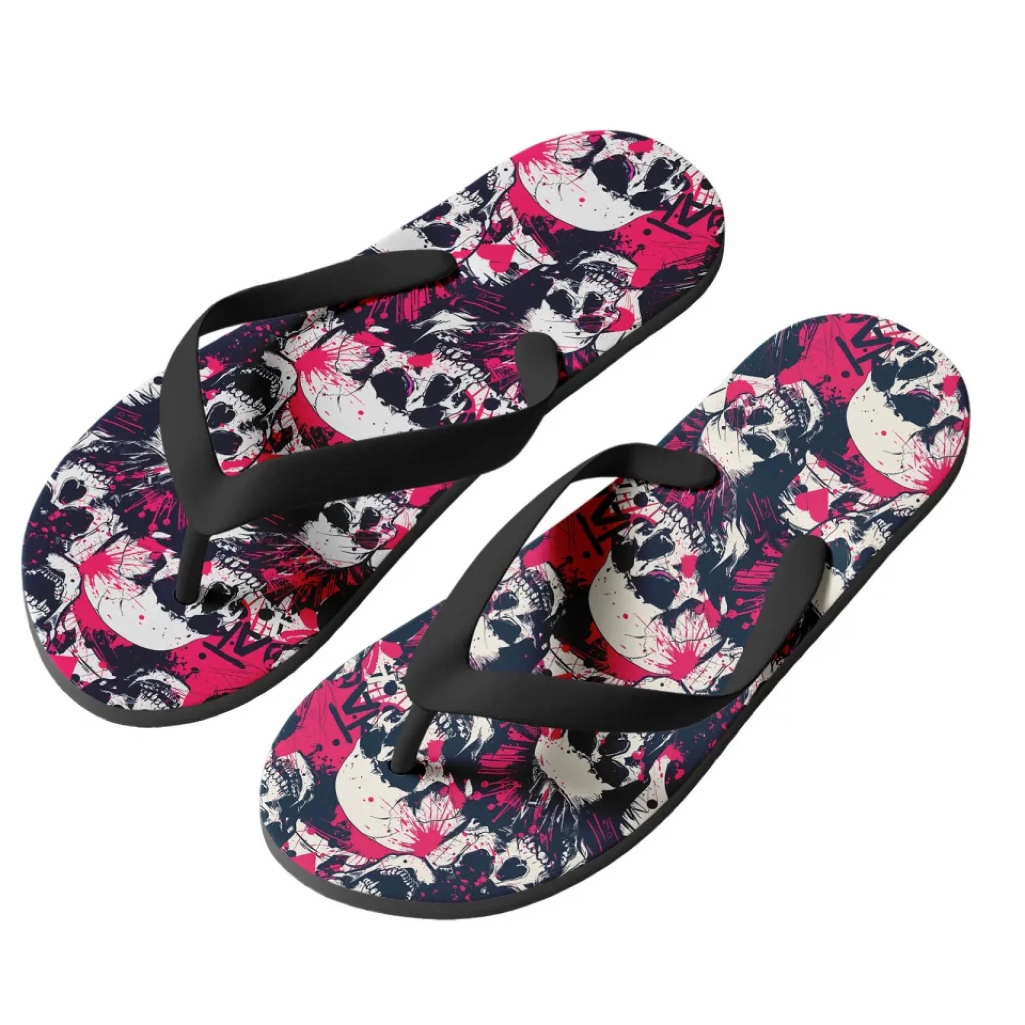 Busch Gardens Flip Flops Personalized Gothic Flip Flop, Custom Skull & Roses Flip Flop, Skeleton Flip Flop Summer Fashion