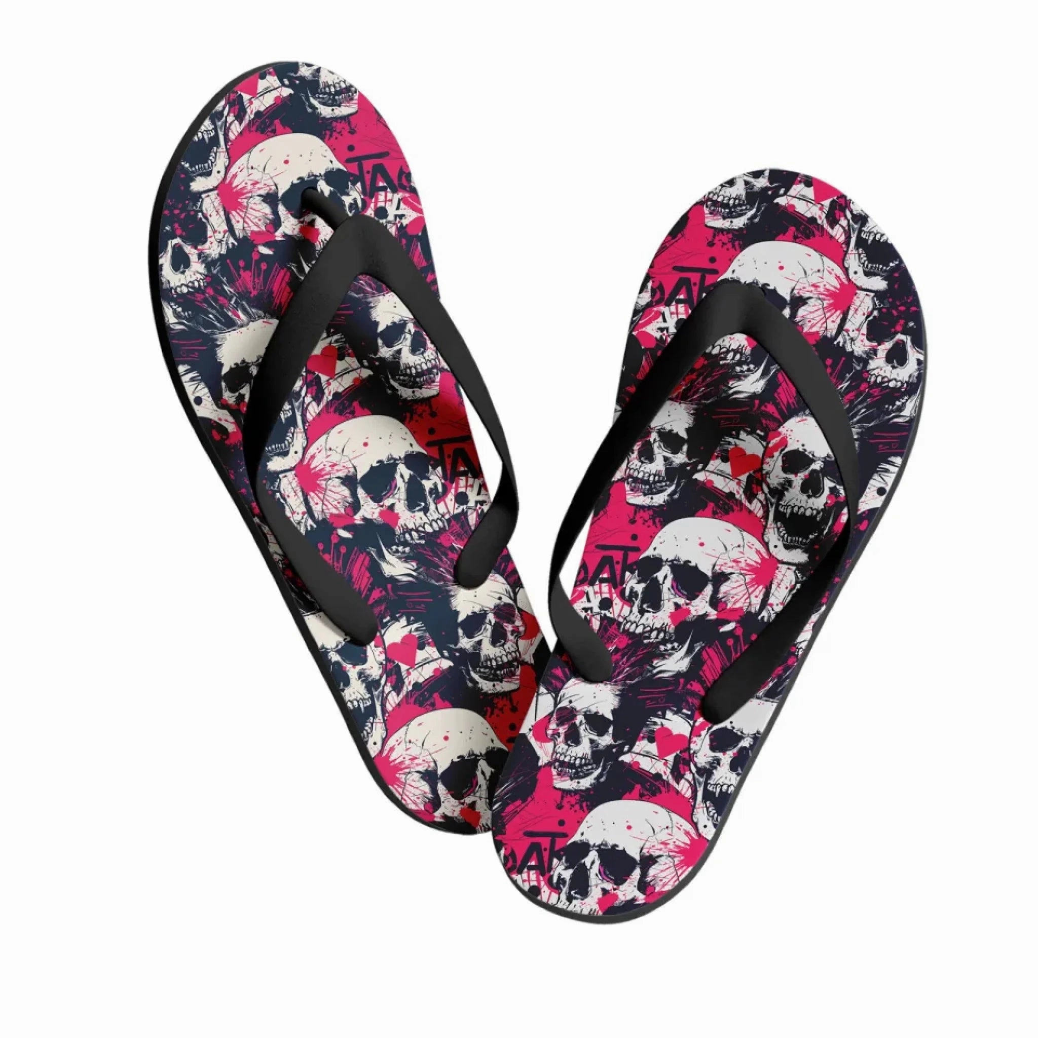 Personalized Gothic Flip Flop, Custom Skull & Roses Flip Flop, Skeleton Flip Flop Summer Fashion Healthy Flip Flops