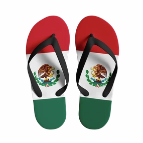 Okali Flip Flops Personalized Mexican Heritage Pride Flip Flop, Custom Printed Flag Flip Flop, Mexico Design Slippers