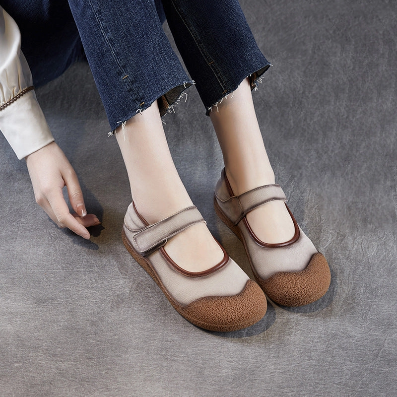 Casual Shoes With Dress Pants Women Retro Leather Low Top Casual Velcro Shoes