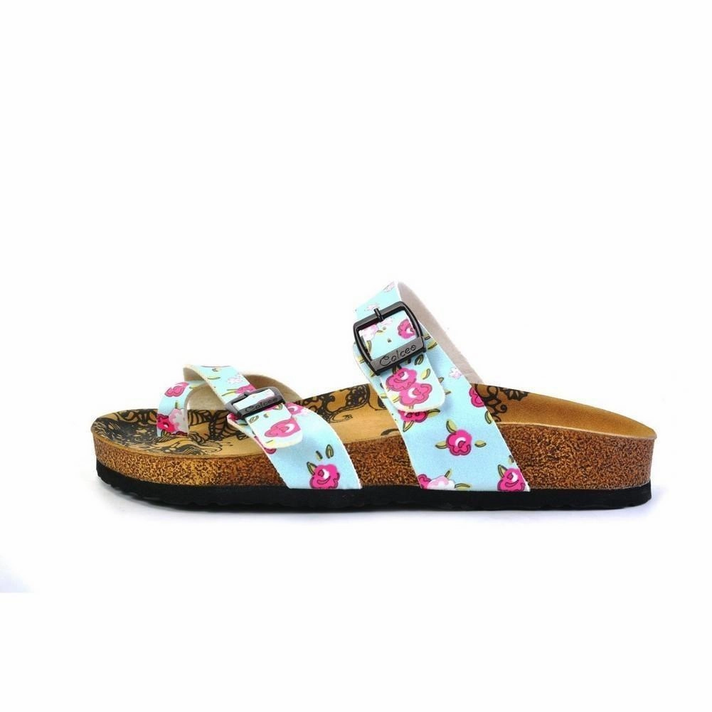 Pink and White Flowers, Green Leafy, Light Blue Pattern Sandal - CAL1012 Shoe Carnival High Heels