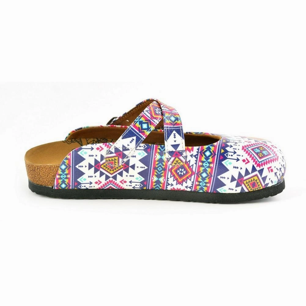 Pink, Blue, White Colored Geometric Patterned Clogs - WCAL166 High Heels Photos