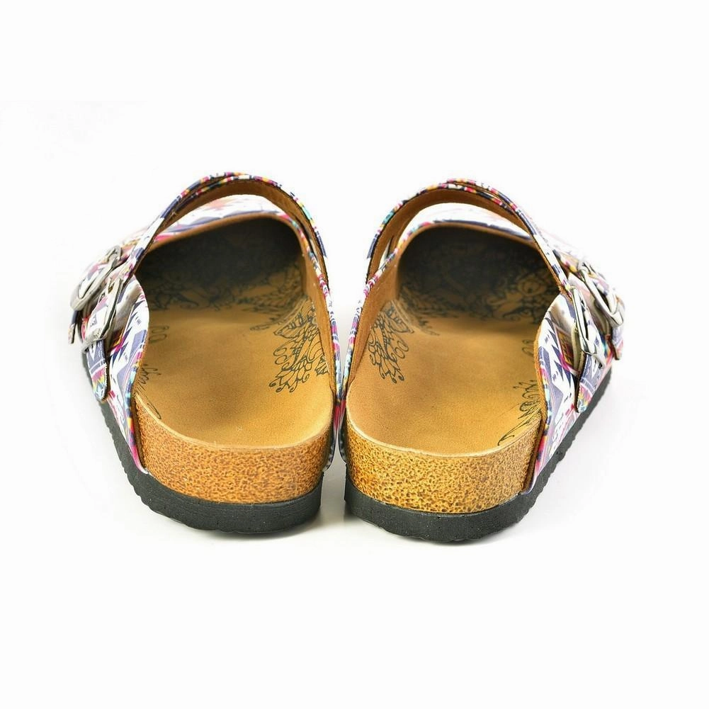 Pink, Blue, White Colored Geometric Patterned Clogs - WCAL166 Different Types Of High Heels Shoes