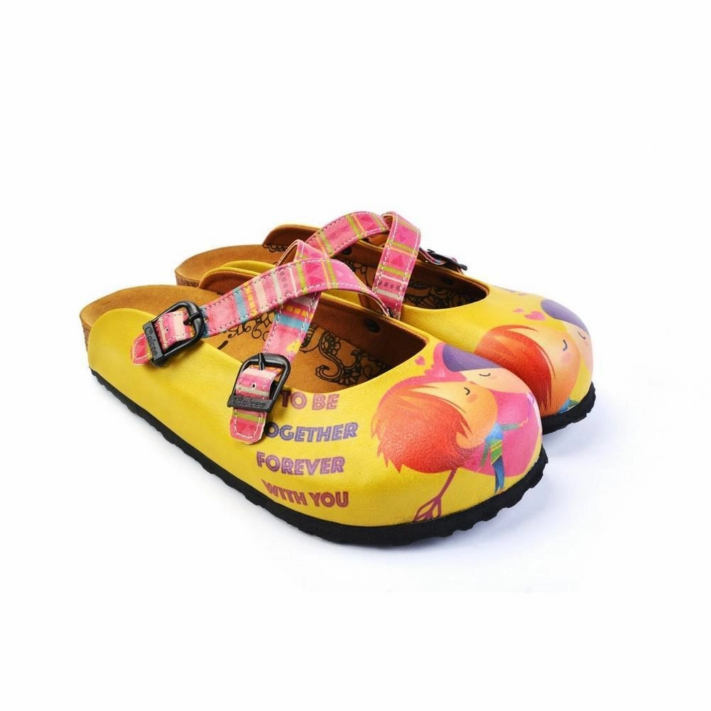 Wedge Tennis Shoes Pink, Green Striped, Yellow Pattern Kiss Child Patterned Clogs - WCAL170