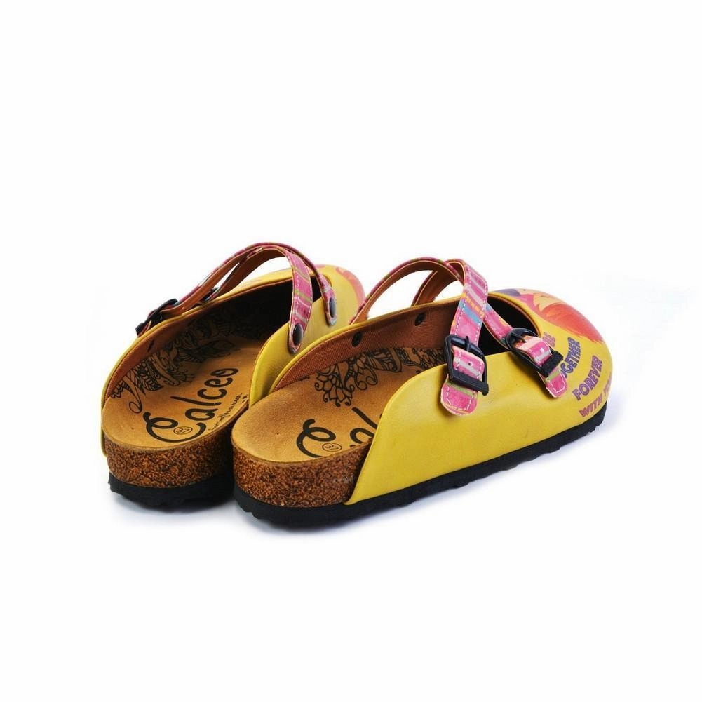 2 Strap High Heels Pink, Green Striped, Yellow Pattern Kiss Child Patterned Clogs - WCAL170