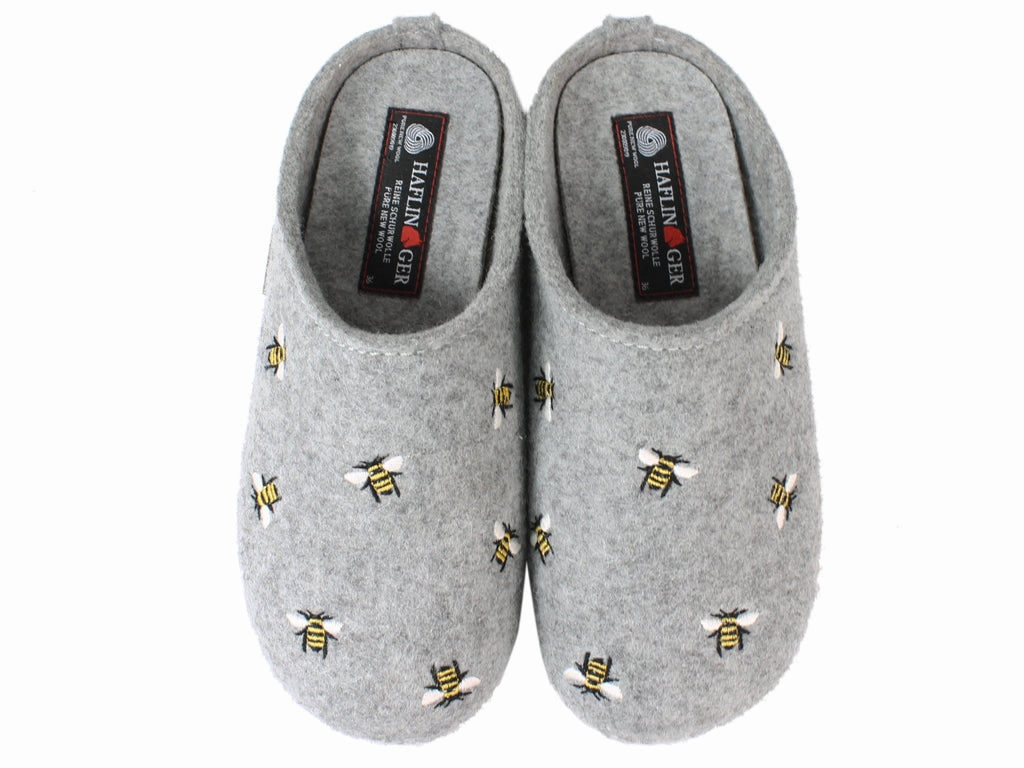 Haflinger Slippers Everest Bees Light Grey Decorative Ballet Slippers