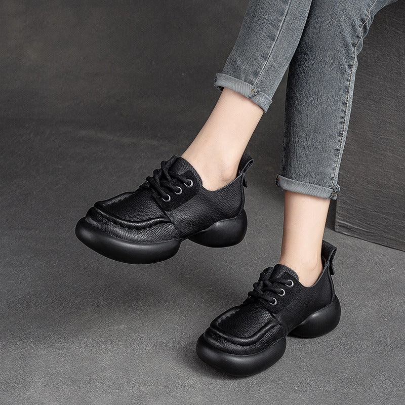 Women Retro Soft Leather Thick Soled Casual Shoes Casual Shoes Extra Wide