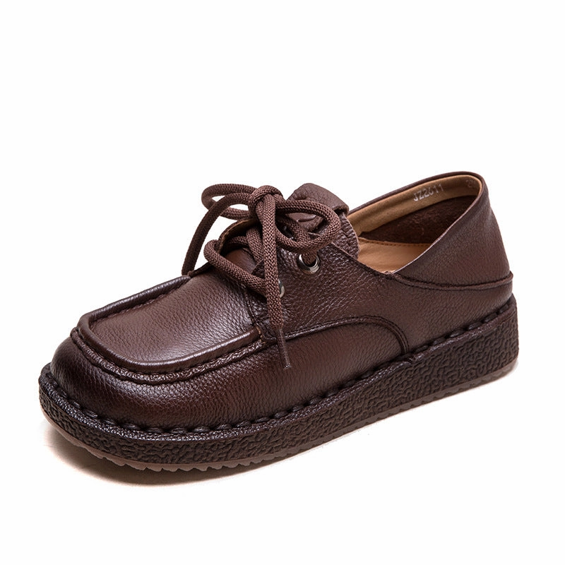 Casual Work Shoes With Arch Support Women Vintage Leather Soft Lace-up Casual Shoes