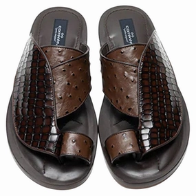Corrente Mens Brown Croco Print Ostrich Leather Open Toe Sandal Celso Sandals