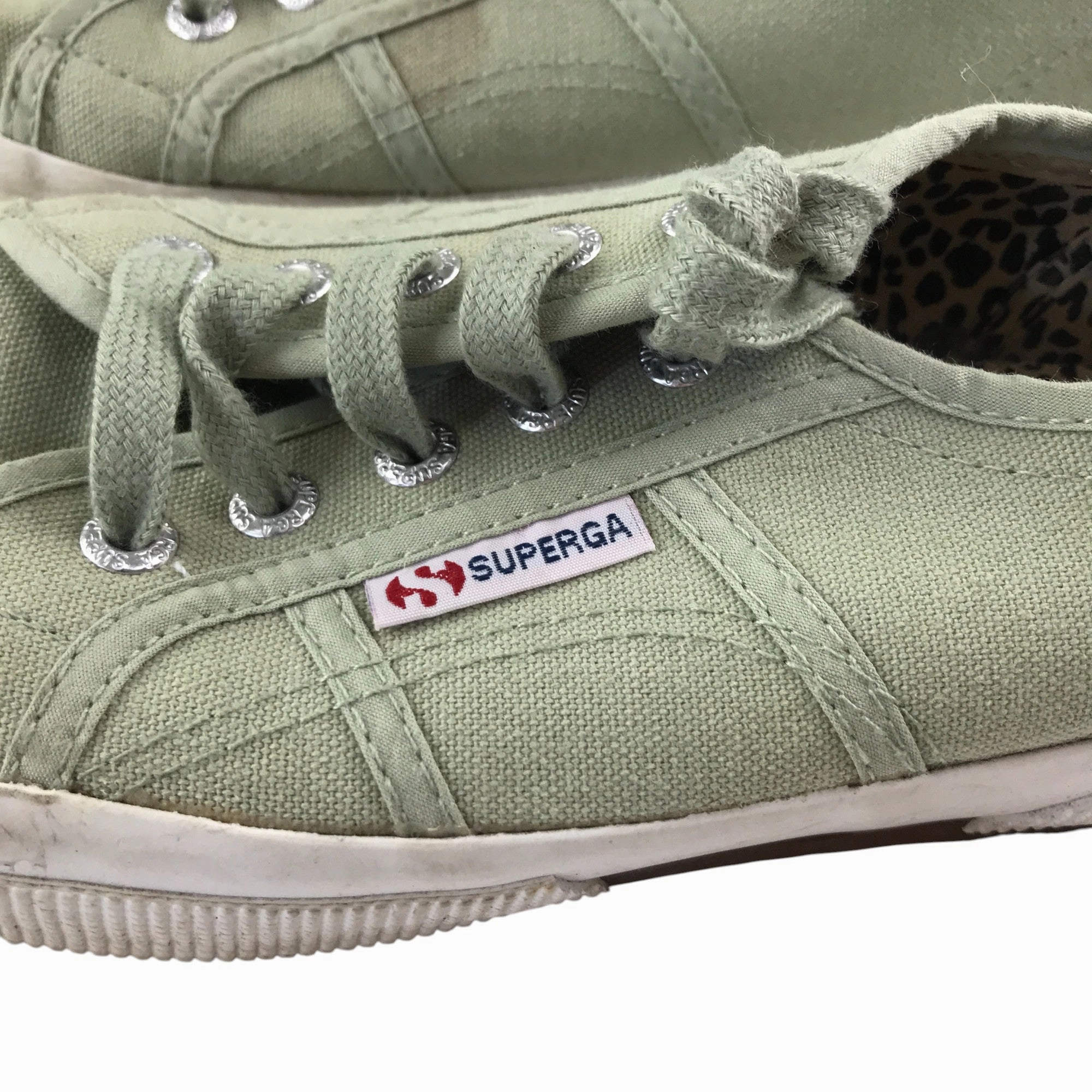 Good Lightweight Walking Superga trainers shoe size 5 green canvas shoe white outer sole