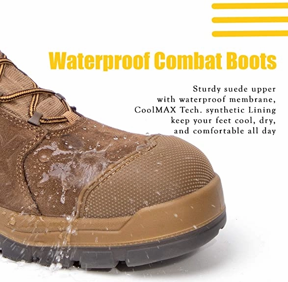 AB001 Men's 8" Steel Toe Tactical Boots, Outdoor Lightweight Coyote Military Boots for Hiking Work Combat Waterproof Smart Casual Shoes