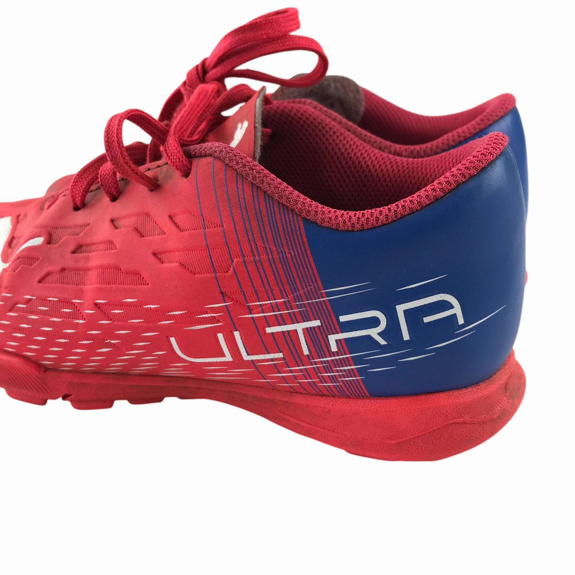 Lineman Boots Puma Ultra artificial turf football boots shoe size UK 12 junior red and blue