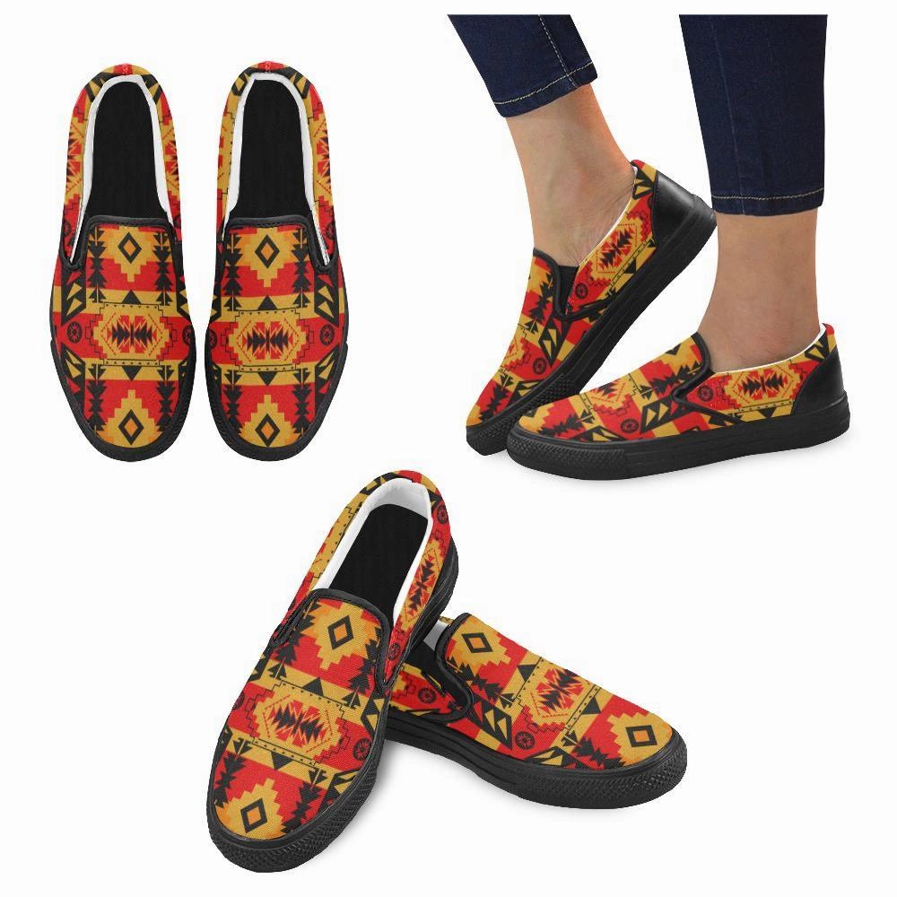 Chiefs Mountain Fire Men's Unusual Slip-on Canvas Shoes Embroidered Slip On