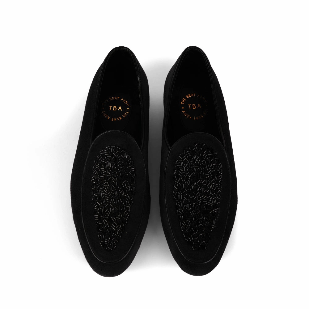 The Brat Army - Black( Midnight Noir) Embellished Suede Slip-Ons Steel Toe Slip-on Shoes