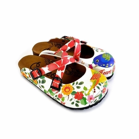 Lamarca Knee-high Block-heel Stretch Dress Boots Red Hearted and Colored Flowers and Yellow, Blue Birds Patterned Clogs - WCAL179